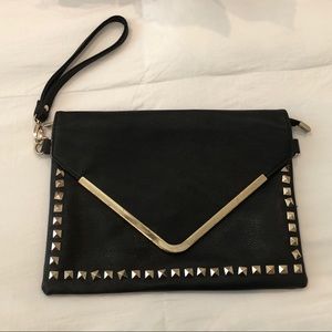 Black Wristlet/Clutch with Gold Hardware & Studs